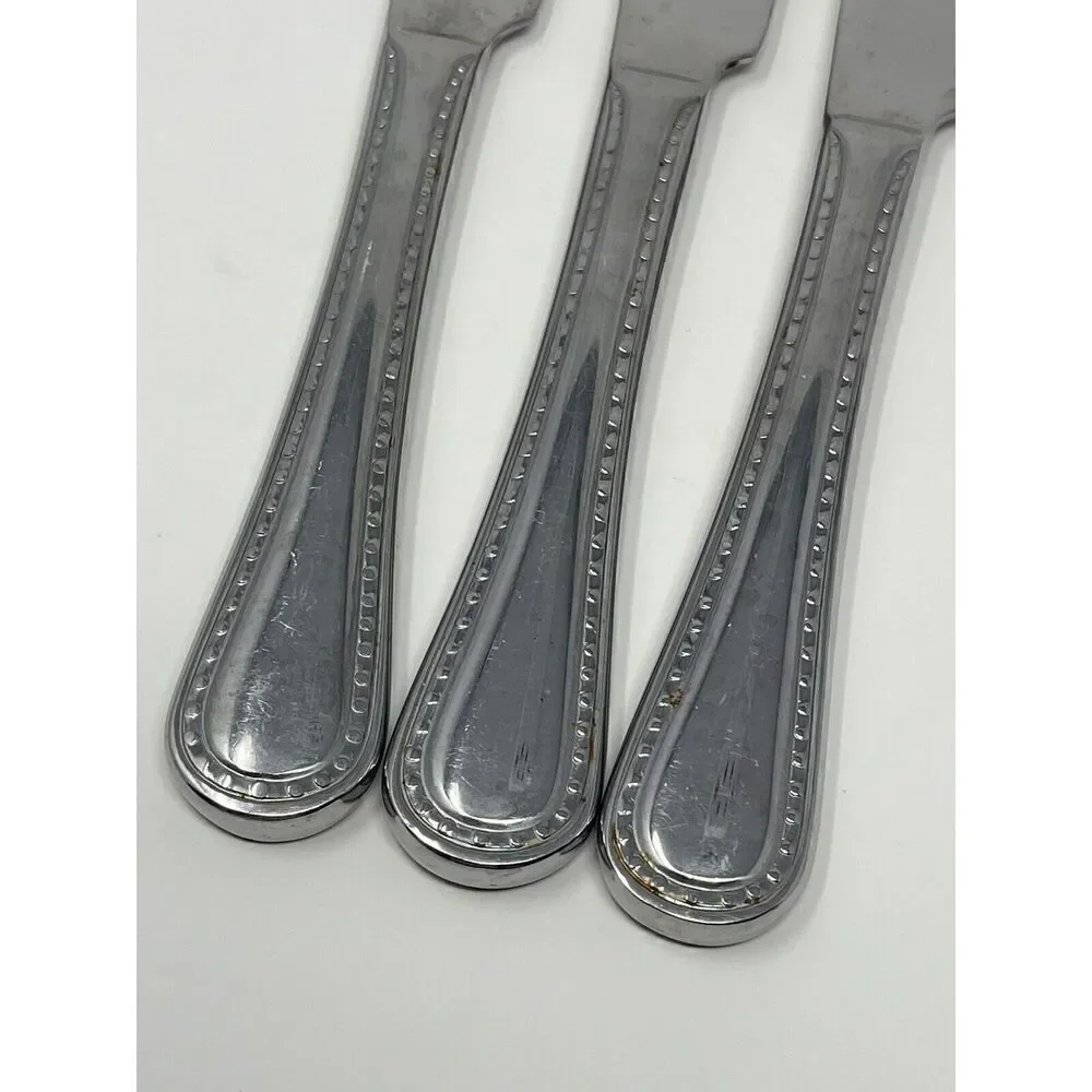 Argent Orfevres Stainless Pearl Dinner Solid Knives 9 1/2” Set Of 3